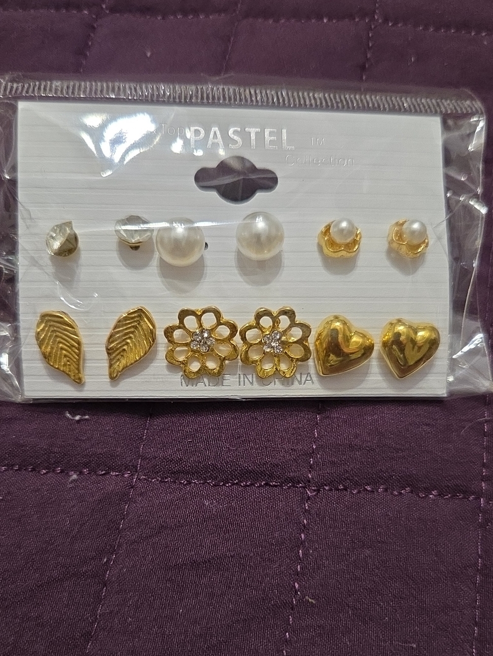 Pastels Gold and White Pearl Floral & Heart Earring Set - 6 Pairs